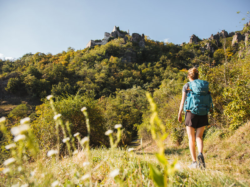 Wandernde Frau am Welterbesteig